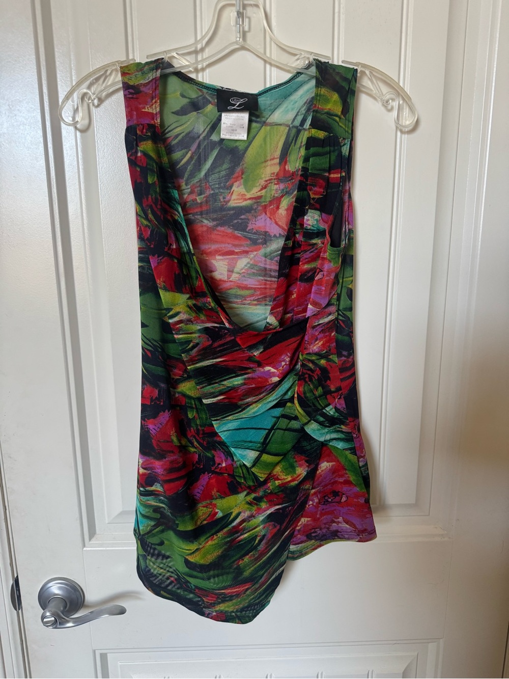 Draped V-Neck Sleeveless Tank Top by L - Multicolor